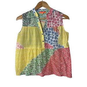 Vilagallo Patchwork Floral Sleeveless Cotton Blouse Top Multi Color Size 42